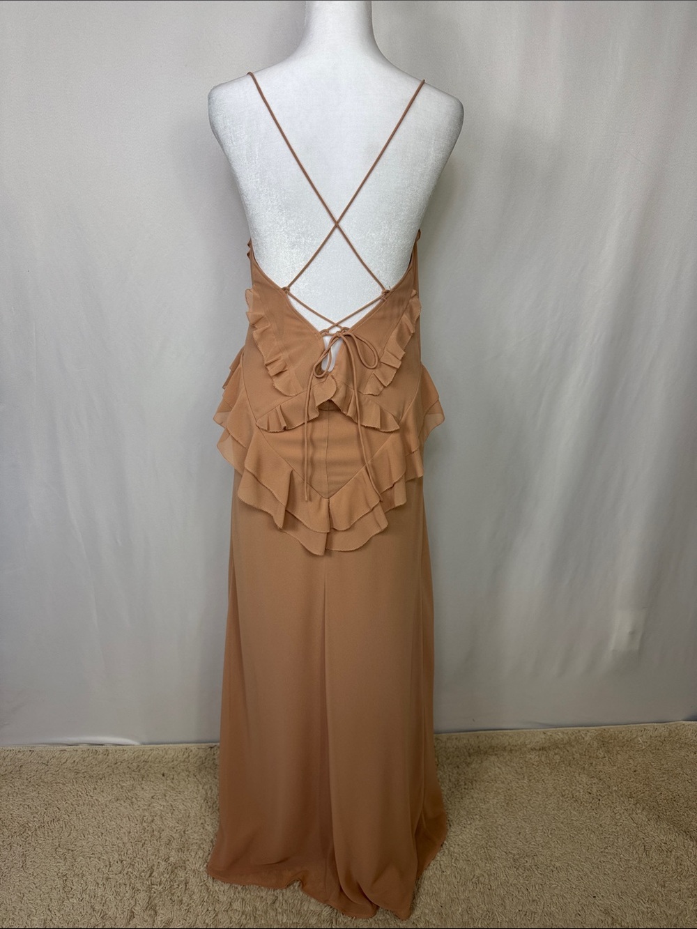 Favorite Daughter Ruffled Chiffon Maxi Dress Size Medium Taupe NWOT - Picture 7 of 13
